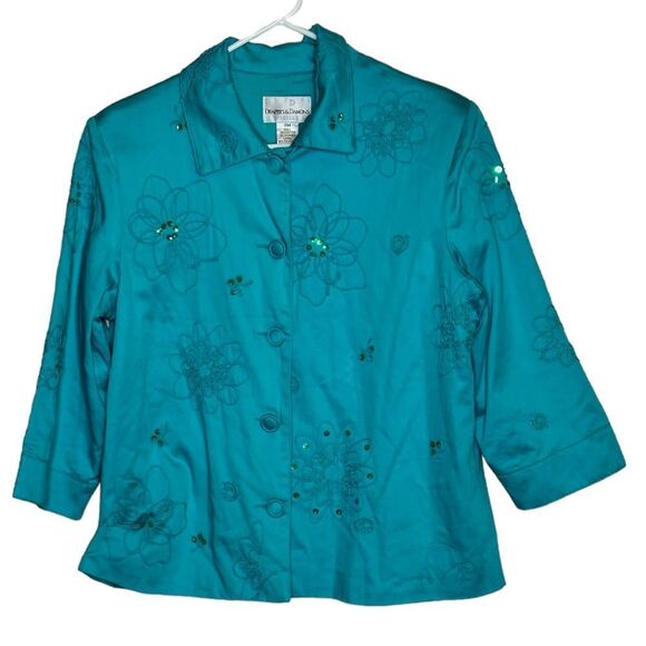 Draper’s & Damon’s Teal  blazer button front jacket embroidered sequin vintage - Picture 1 of 6